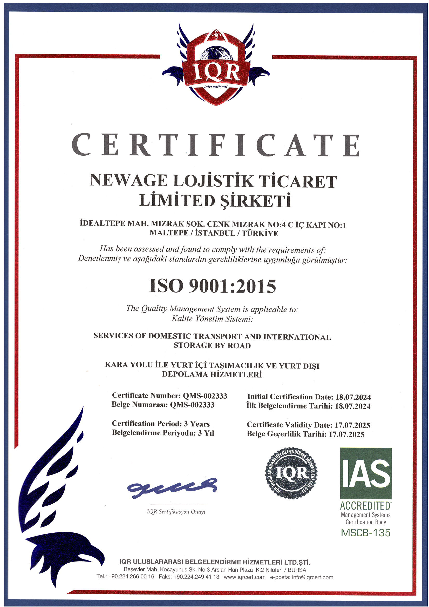 NewAgeLojistik-ISO-9001